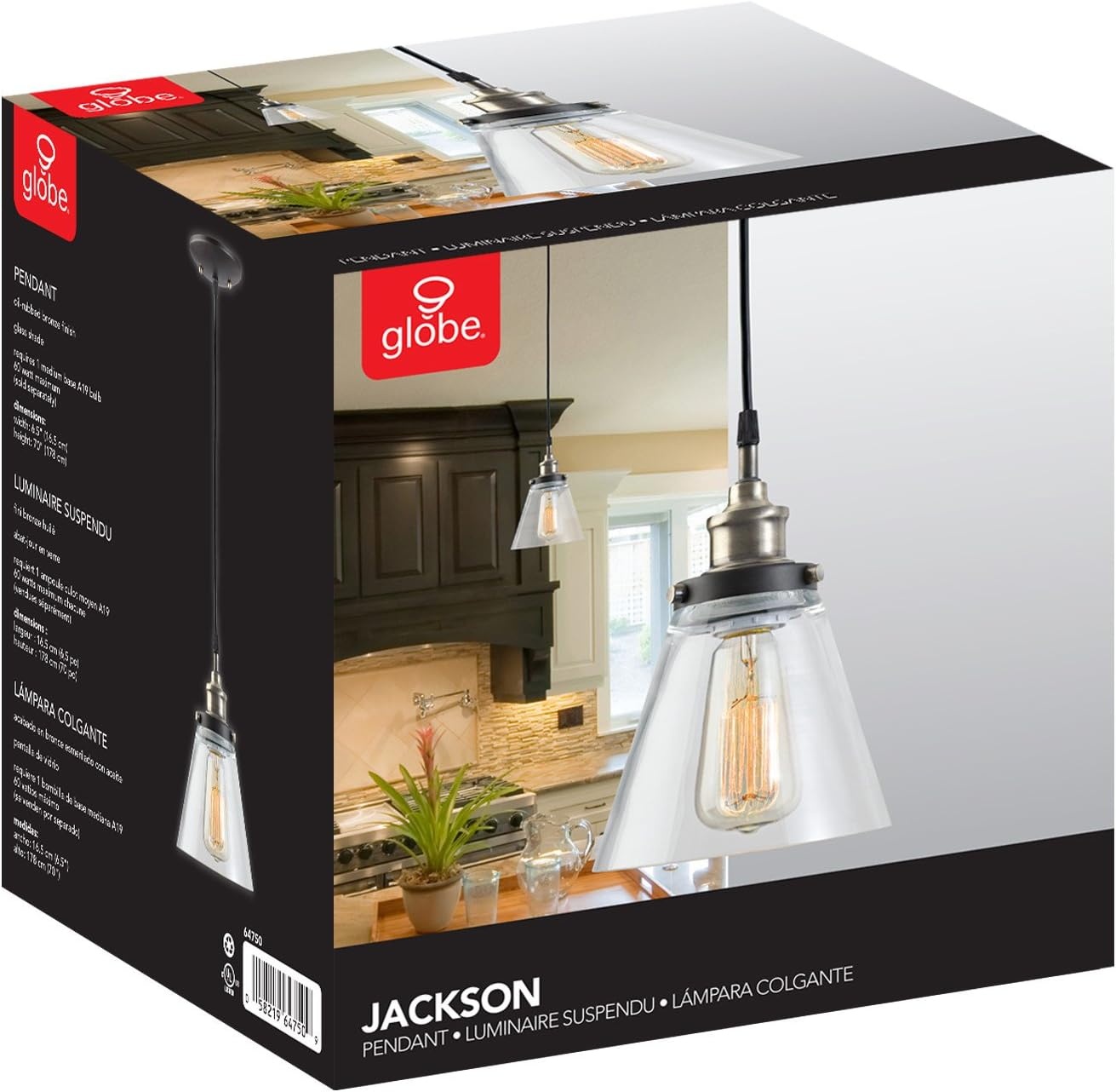 image:imageGlobe Electric Jackson 1Light Pendant Antique Brass Bronze Accent Glass Shade64750Antique Brass