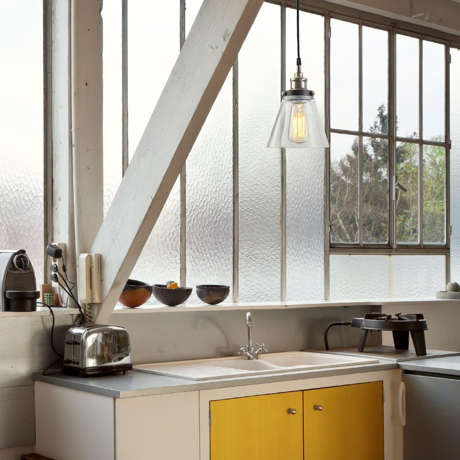 image:imageGlobe Electric Jackson 1Light Pendant Antique Brass Bronze Accent Glass Shade64750Antique Brass