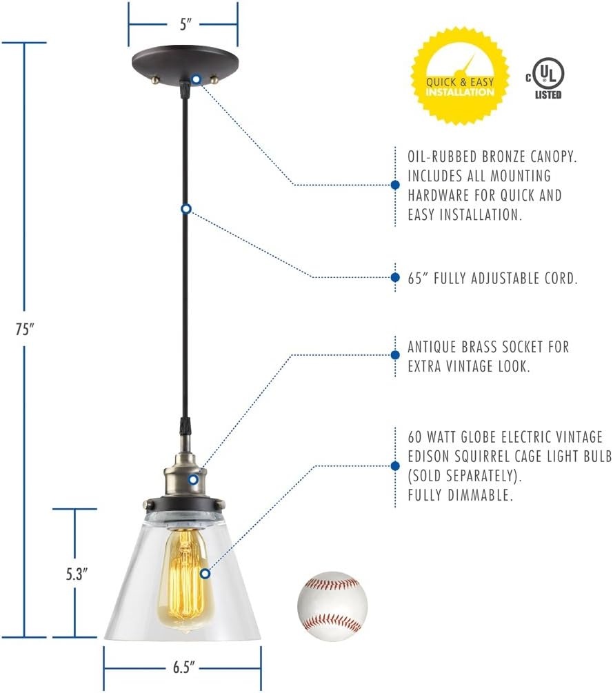 image:imageGlobe Electric Jackson 1Light Pendant Antique Brass Bronze Accent Glass Shade64750Antique Brass
