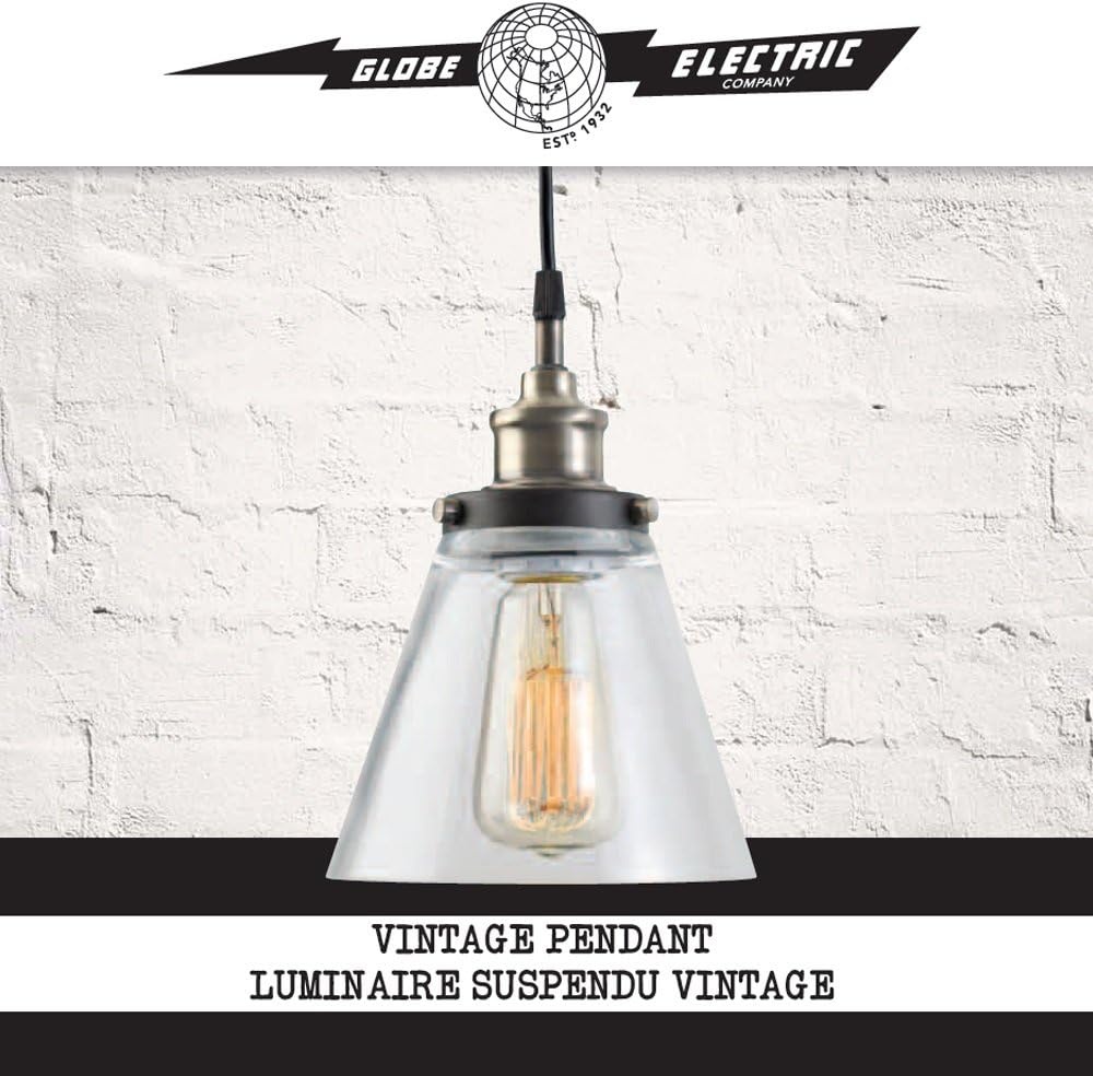 image:imageGlobe Electric Jackson 1Light Pendant Antique Brass Bronze Accent Glass Shade64750Antique Brass