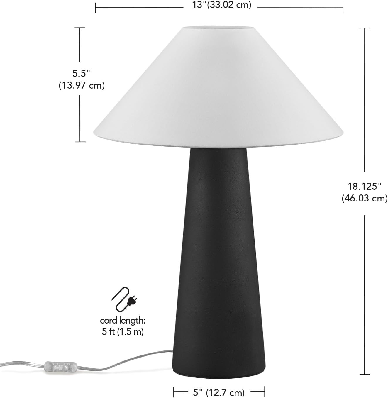 image:imageGlobe Electric Novogratz x 18 Ceramic Table Lamp Matte Black OffWhite Tapered Fabric Shade inLine Rocker Switch 5 Ft Clear Cord Home Office Desk Living RoomMatte Black