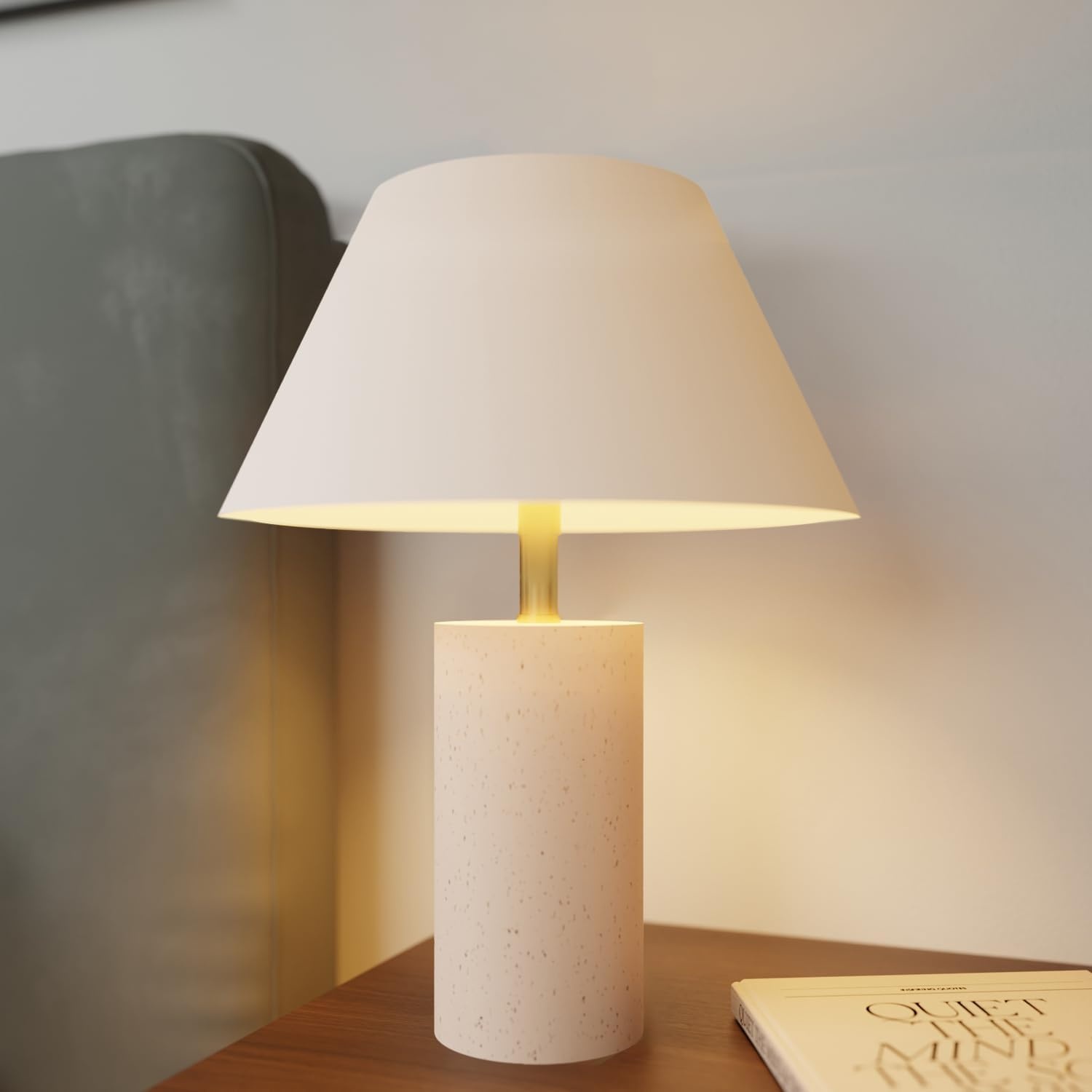 image:imageGlobe Electric Novogratz x 18 Ceramic Table Lamp Matte Black OffWhite Tapered Fabric Shade inLine Rocker Switch 5 Ft Clear Cord Home Office Desk Living RoomBrass Finish