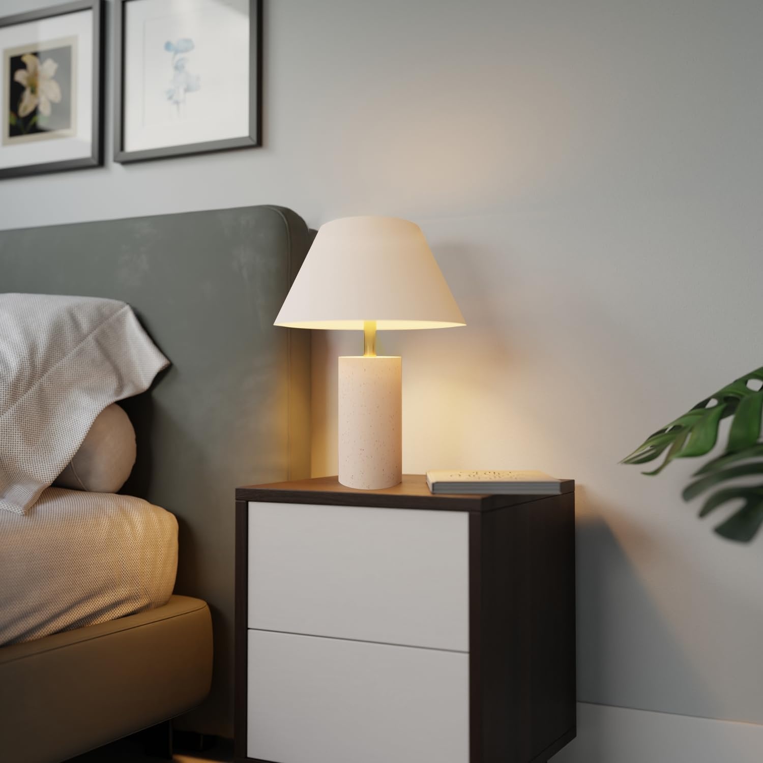 image:imageGlobe Electric Novogratz x 18 Ceramic Table Lamp Matte Black OffWhite Tapered Fabric Shade inLine Rocker Switch 5 Ft Clear Cord Home Office Desk Living RoomBrass Finish
