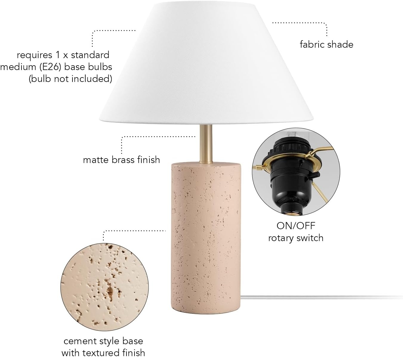image:imageGlobe Electric Novogratz x 18 Ceramic Table Lamp Matte Black OffWhite Tapered Fabric Shade inLine Rocker Switch 5 Ft Clear Cord Home Office Desk Living RoomBrass Finish