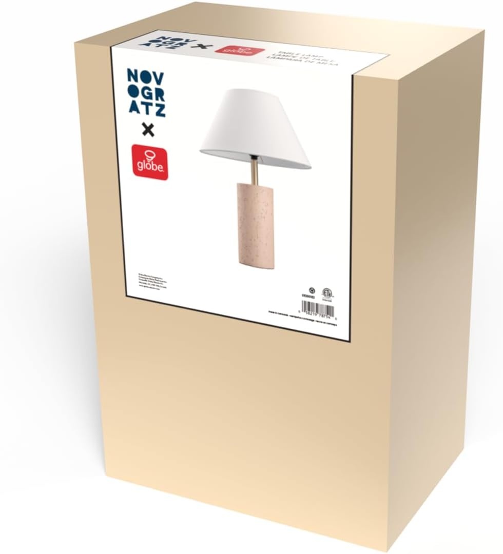 image:imageGlobe Electric Novogratz x 18 Ceramic Table Lamp Matte Black OffWhite Tapered Fabric Shade inLine Rocker Switch 5 Ft Clear Cord Home Office Desk Living RoomBrass Finish