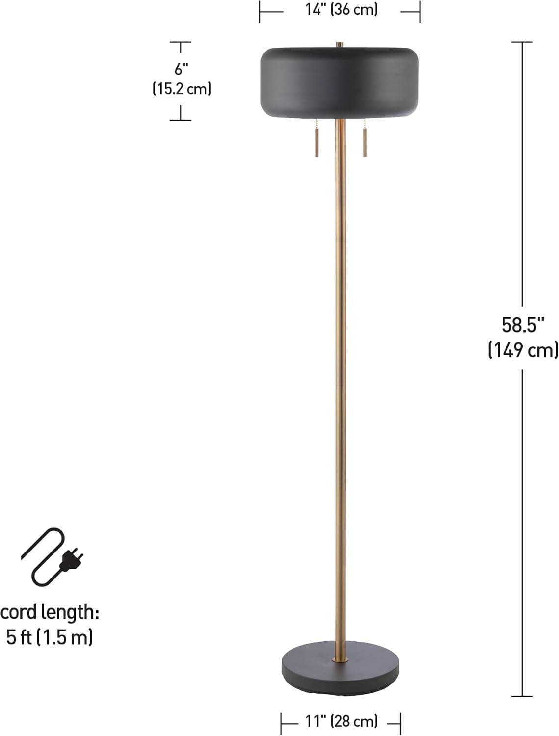 image:imageGlobe Electric Novogratz x Globe Harrington 65 Floor Lamp 2Tone Faux Wood Base White Fabric Shade Socket Rotary Switch 67225Dark Gray