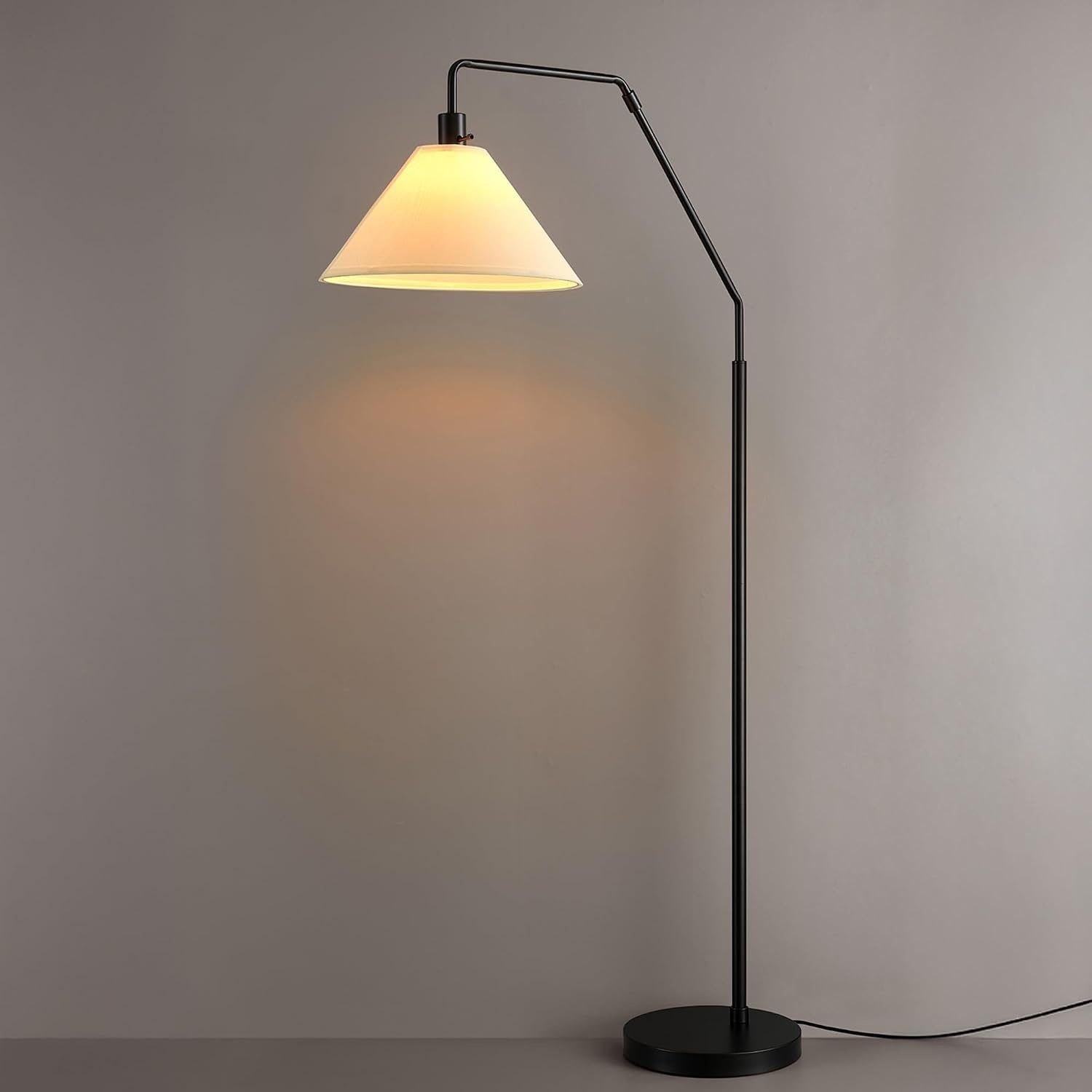 image:imageGlobe Electric Novogratz x Globe Harrington 65 Floor Lamp 2Tone Faux Wood Base White Fabric Shade Socket Rotary Switch 67225Matte Black OffWhite Tapered