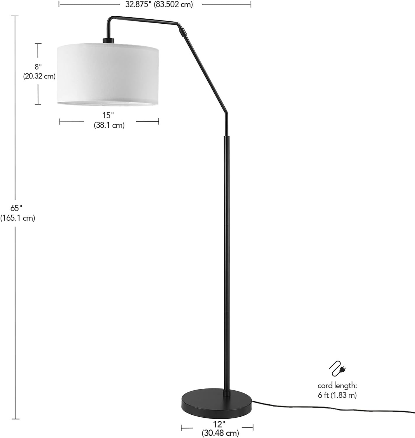image:imageGlobe Electric Novogratz x Globe Harrington 65 Floor Lamp 2Tone Faux Wood Base White Fabric Shade Socket Rotary Switch 67225Matte Black White Fabric