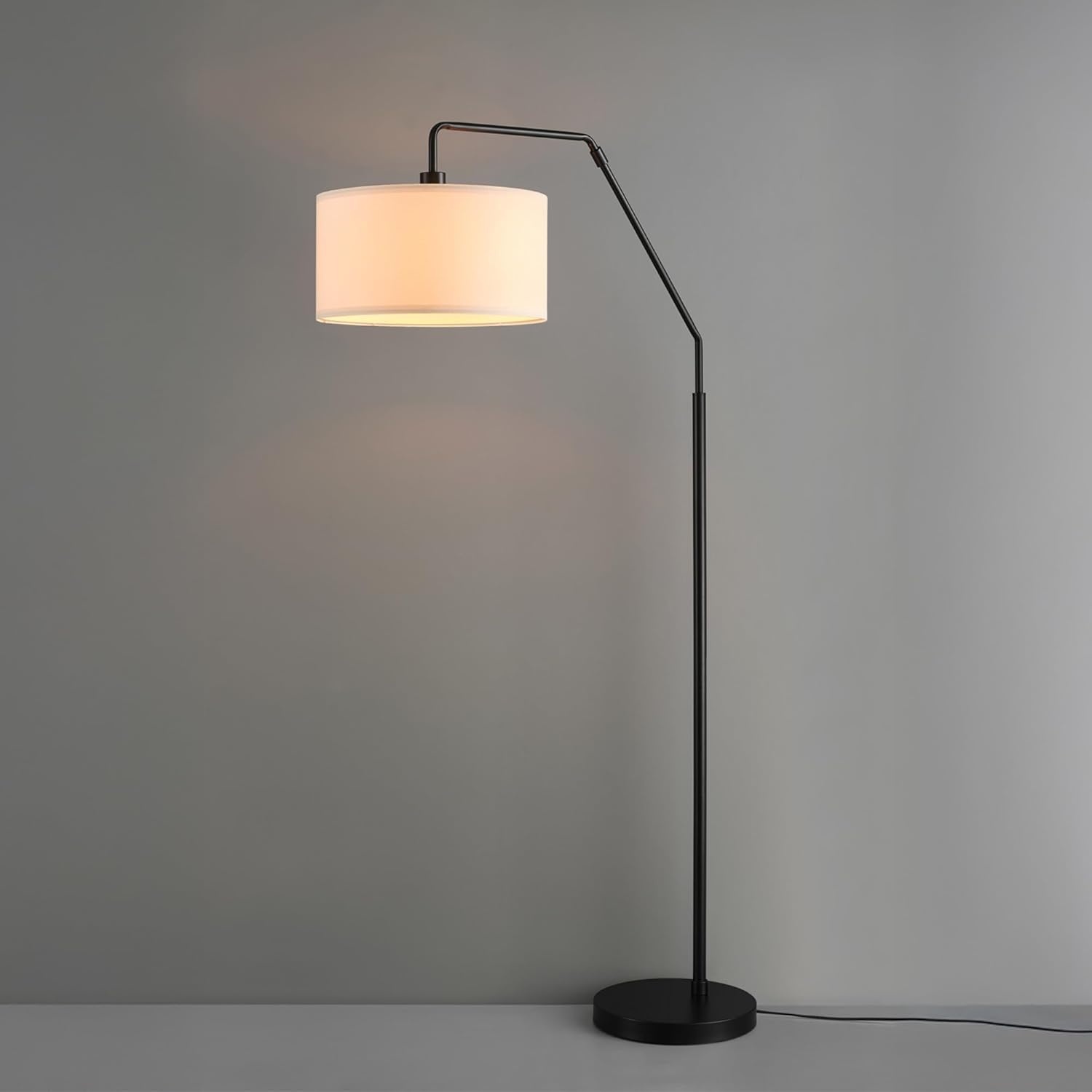 image:imageGlobe Electric Novogratz x Globe Harrington 65 Floor Lamp 2Tone Faux Wood Base White Fabric Shade Socket Rotary Switch 67225Matte Black White Fabric