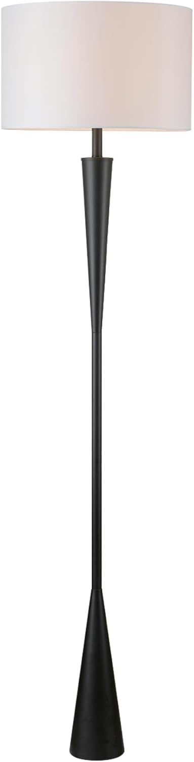 image:imageGlobe Electric Novogratz x Globe Harrington 65 Floor Lamp 2Tone Faux Wood Base White Fabric Shade Socket Rotary Switch 67225Matte Black White Shade