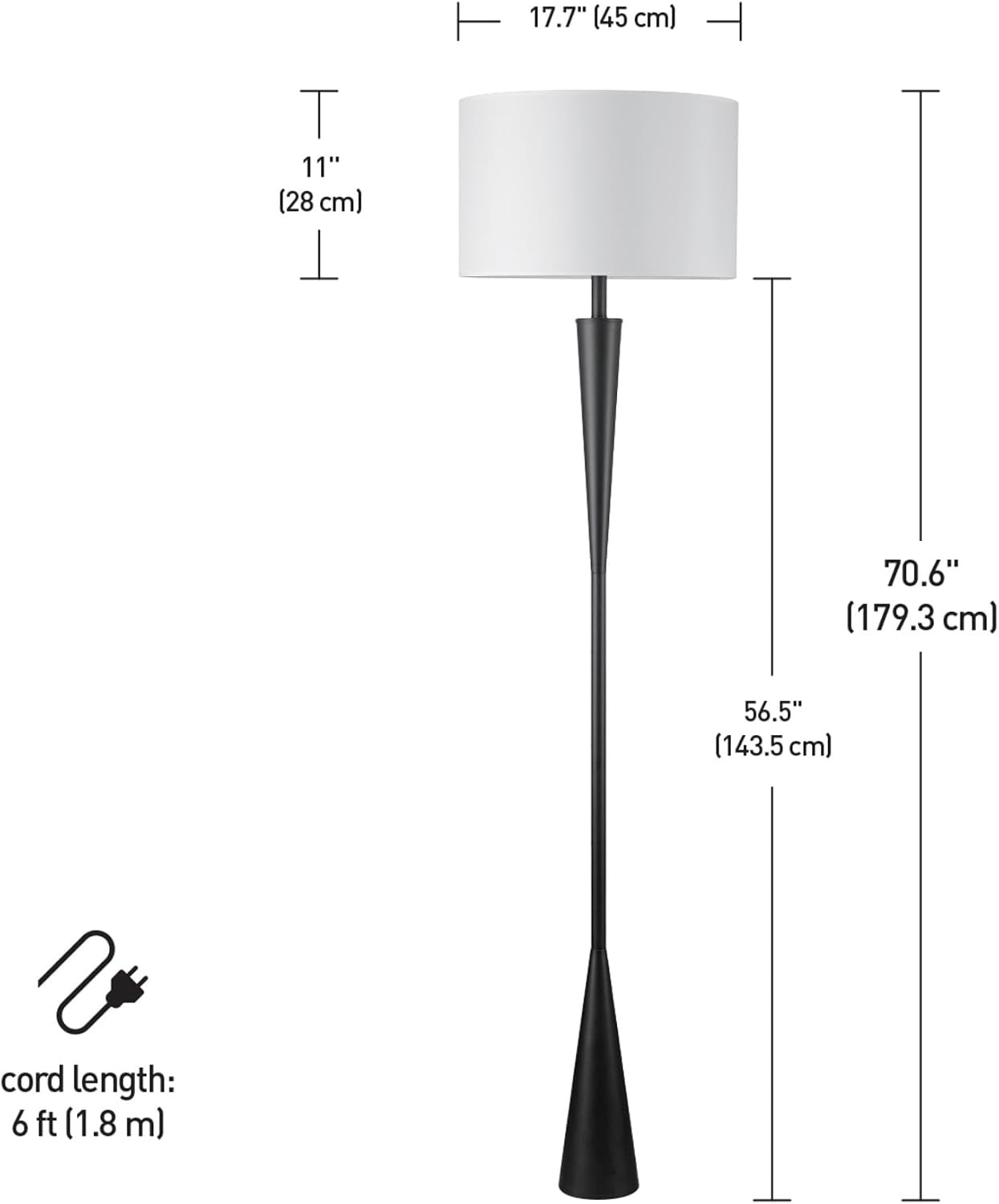 image:imageGlobe Electric Novogratz x Globe Harrington 65 Floor Lamp 2Tone Faux Wood Base White Fabric Shade Socket Rotary Switch 67225Matte Black White Shade