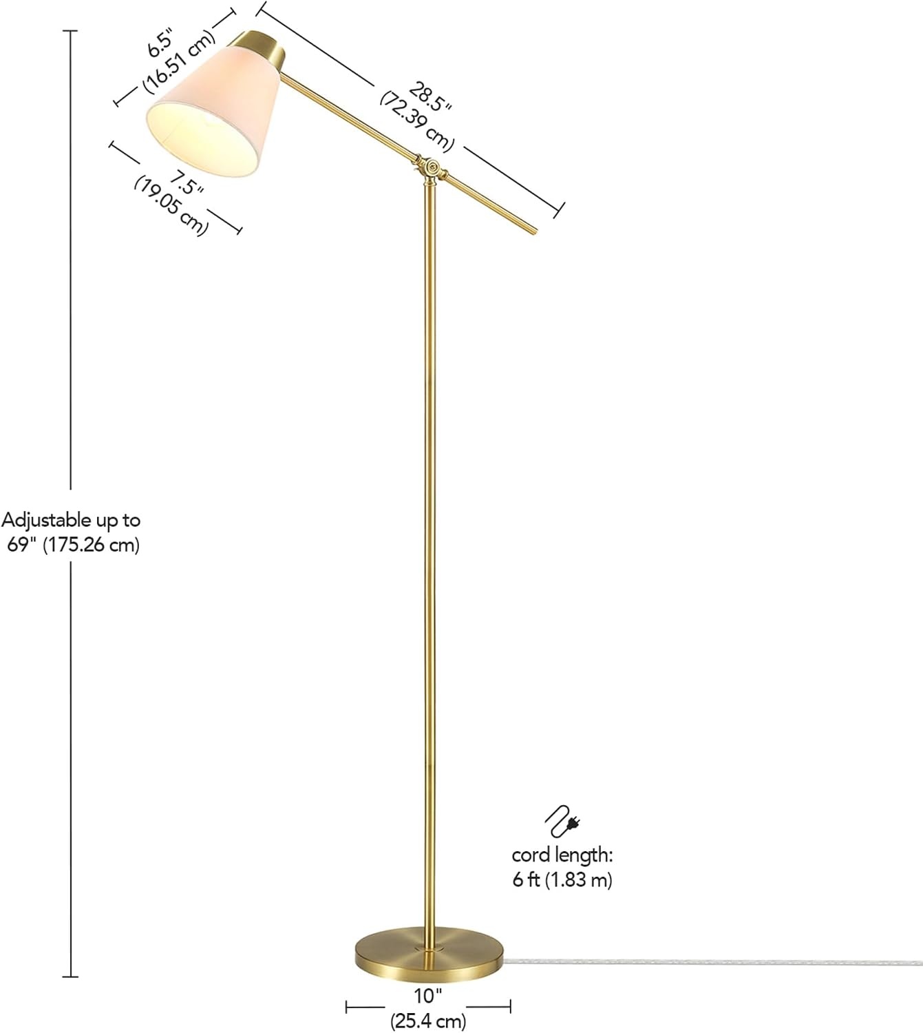 image:imageGlobe Electric Novogratz x Globe Harrington 65 Floor Lamp 2Tone Faux Wood Base White Fabric Shade Socket Rotary Switch 67225Matte Brass Plated