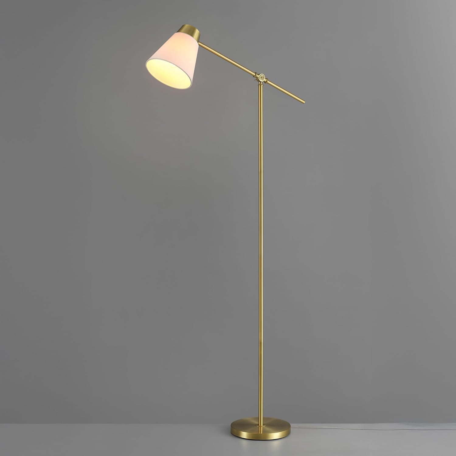 image:imageGlobe Electric Novogratz x Globe Harrington 65 Floor Lamp 2Tone Faux Wood Base White Fabric Shade Socket Rotary Switch 67225Matte Brass Plated