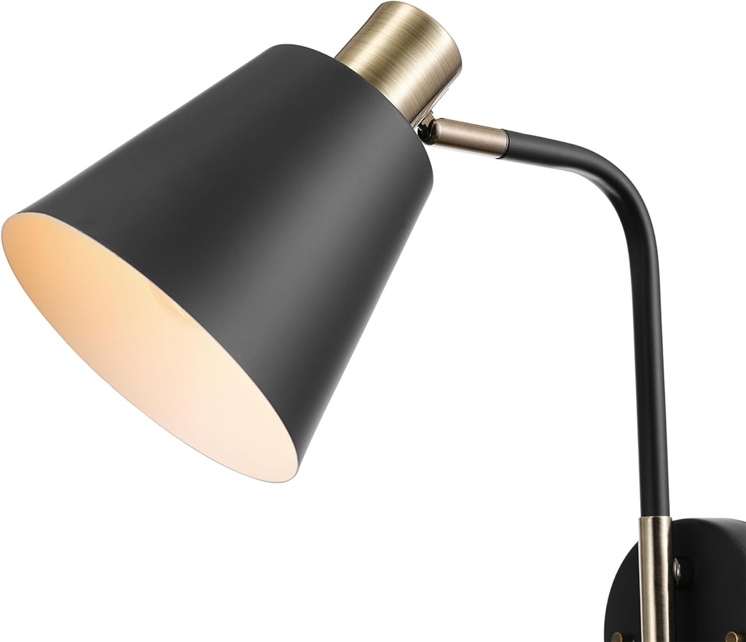 image:imageGlobe Electric Plugin or Hardwire Wall Sconce Matte Black Shade Matte Brass Accents Braided Cord 65000102Antique Brass Cleo