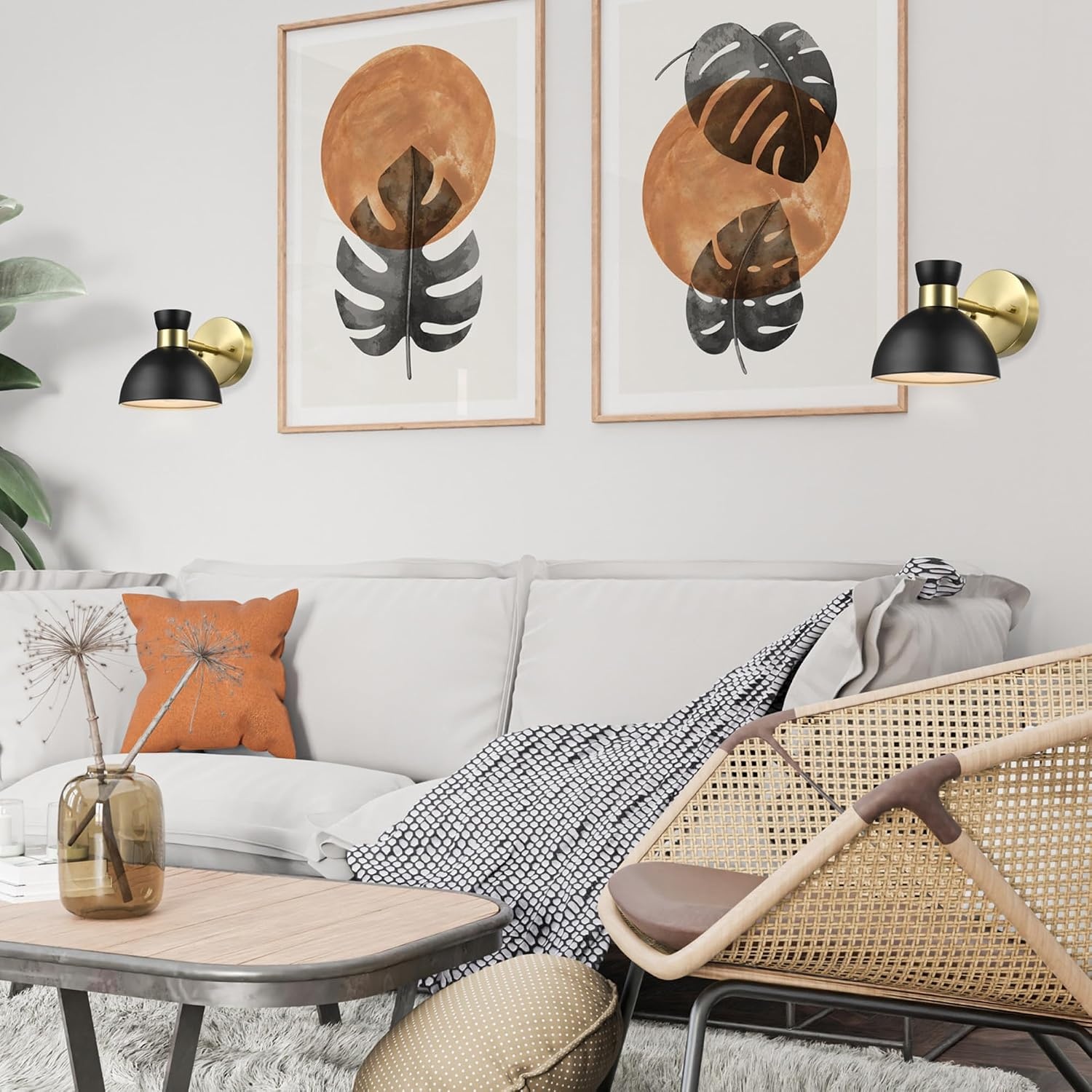 image:imageGlobe Electric Plugin or Hardwire Wall Sconce Matte Black Shade Matte Brass Accents Braided Cord 65000102Brass Matte Black