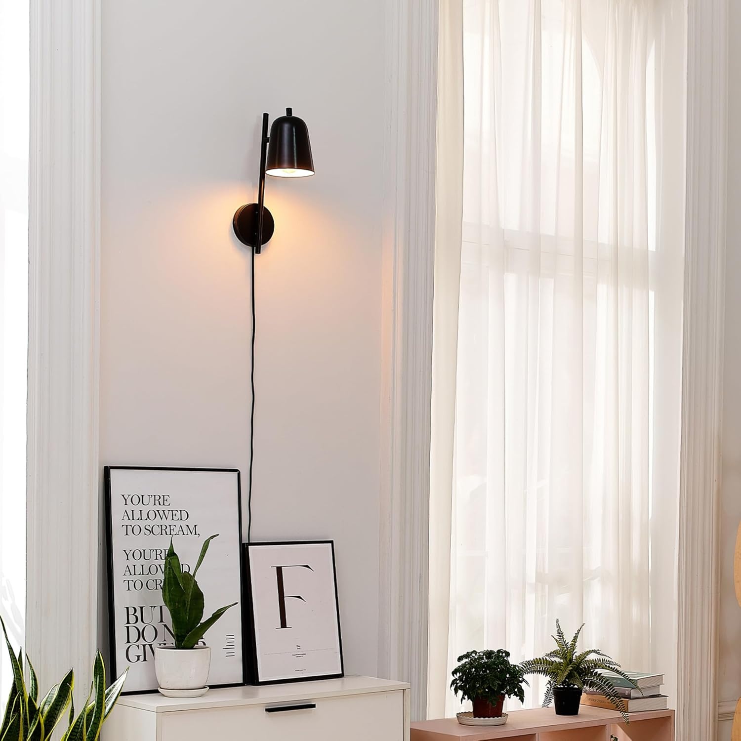 image:imageGlobe Electric Plugin or Hardwire Wall Sconce Matte Black Shade Matte Brass Accents Braided Cord 65000102Matte Black Eastmont
