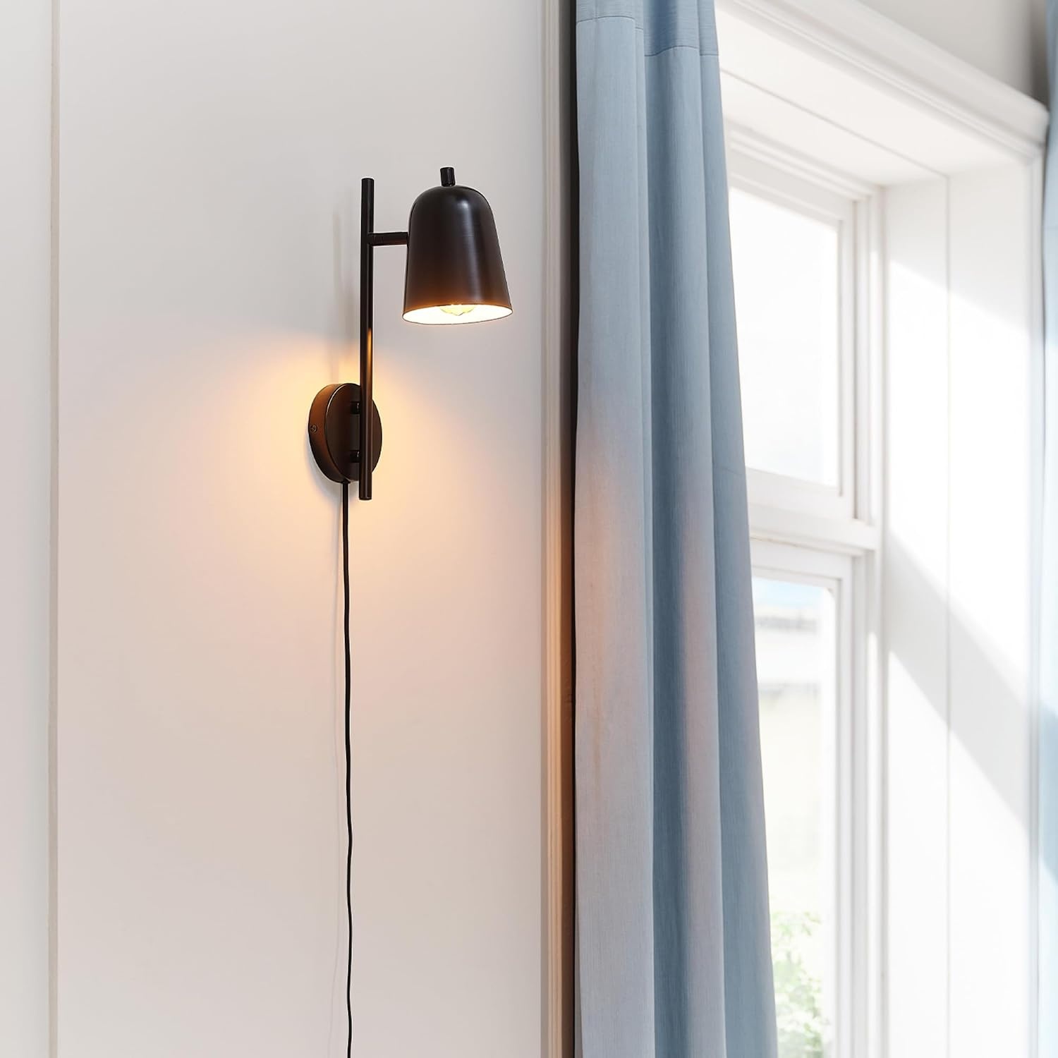 image:imageGlobe Electric Plugin or Hardwire Wall Sconce Matte Black Shade Matte Brass Accents Braided Cord 65000102Matte Black Eastmont