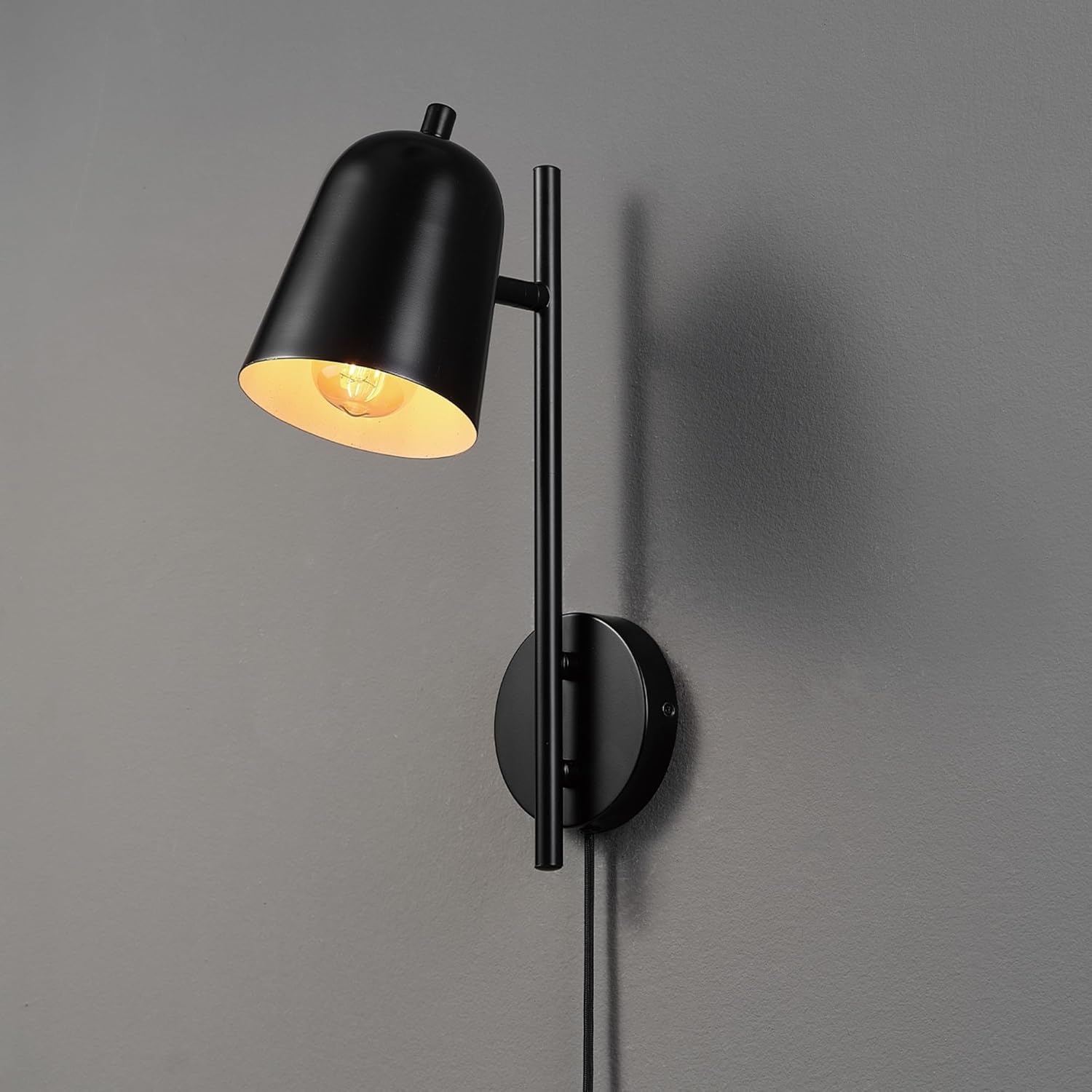 image:imageGlobe Electric Plugin or Hardwire Wall Sconce Matte Black Shade Matte Brass Accents Braided Cord 65000102Matte Black Eastmont