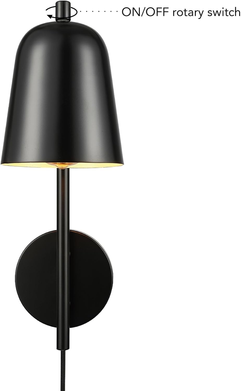 image:imageGlobe Electric Plugin or Hardwire Wall Sconce Matte Black Shade Matte Brass Accents Braided Cord 65000102Matte Black Eastmont