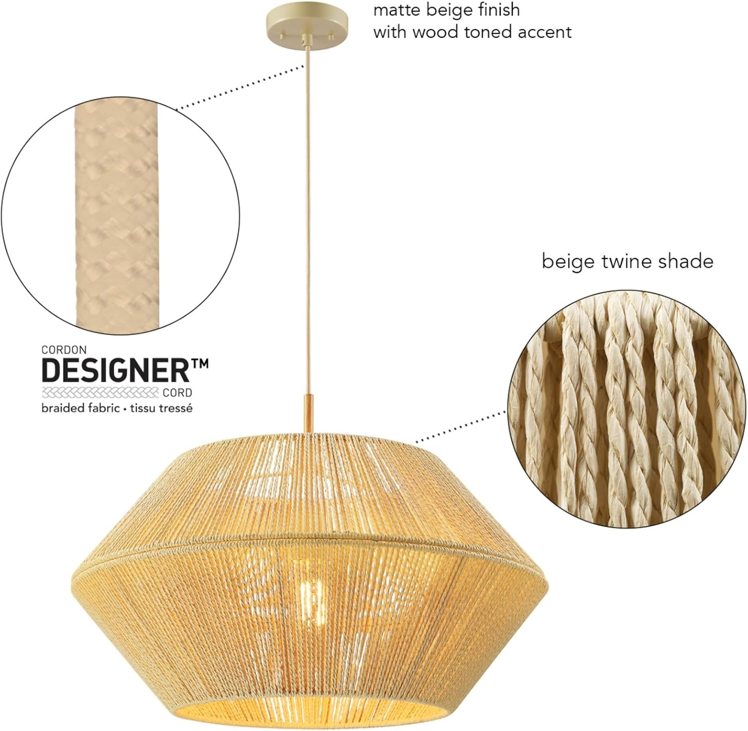 image:imageGlobe Electric x Novogratz 44761 1Light Outdoor Plugin Pendant Lighting Plastic Rattan Shade Frosted Inner Layer Bronze Hanging Cord and Chain Ceiling Light Indoor CompatibleTerra Wood Toned
