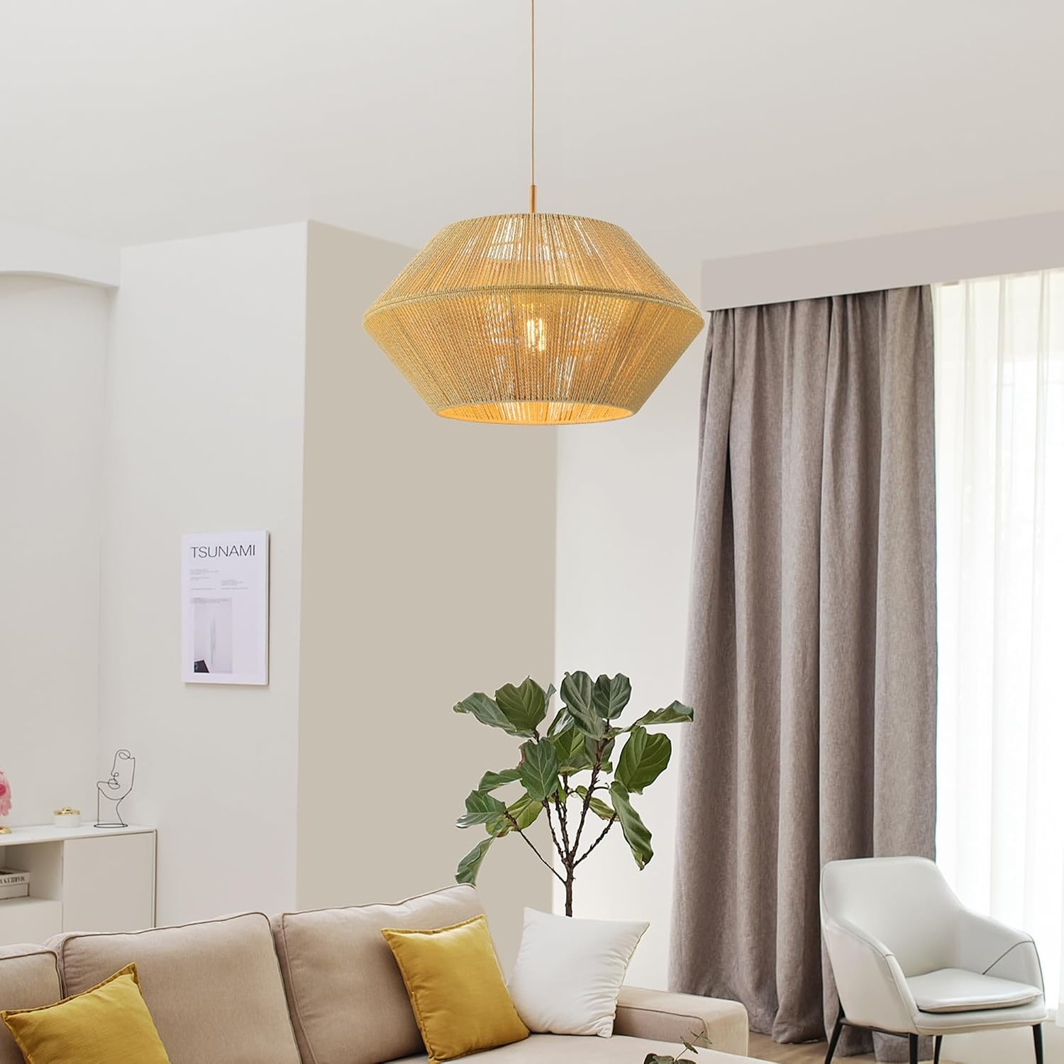 image:imageGlobe Electric x Novogratz 44761 1Light Outdoor Plugin Pendant Lighting Plastic Rattan Shade Frosted Inner Layer Bronze Hanging Cord and Chain Ceiling Light Indoor CompatibleTerra Wood Toned