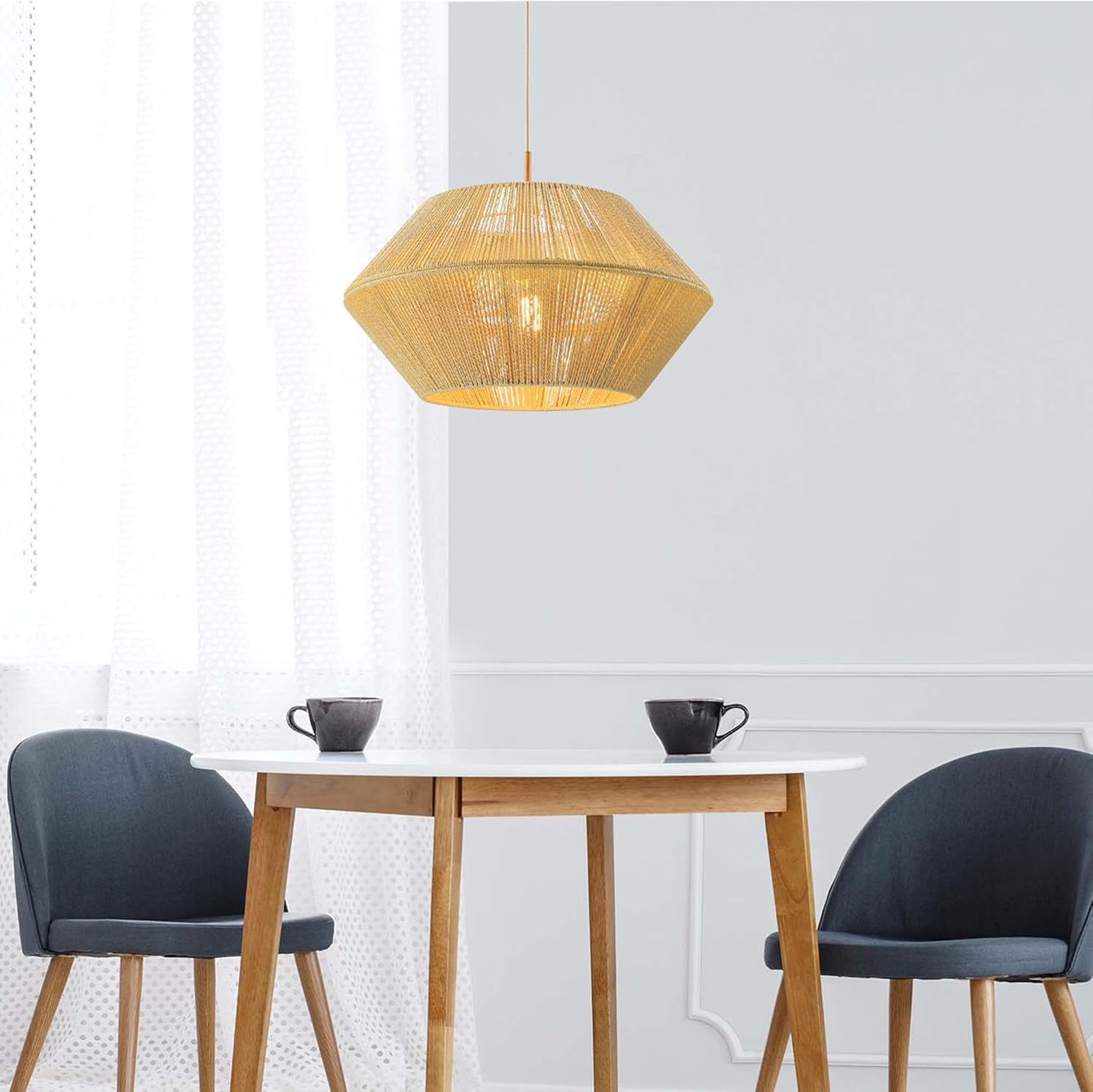 image:imageGlobe Electric x Novogratz 44761 1Light Outdoor Plugin Pendant Lighting Plastic Rattan Shade Frosted Inner Layer Bronze Hanging Cord and Chain Ceiling Light Indoor CompatibleTerra Wood Toned