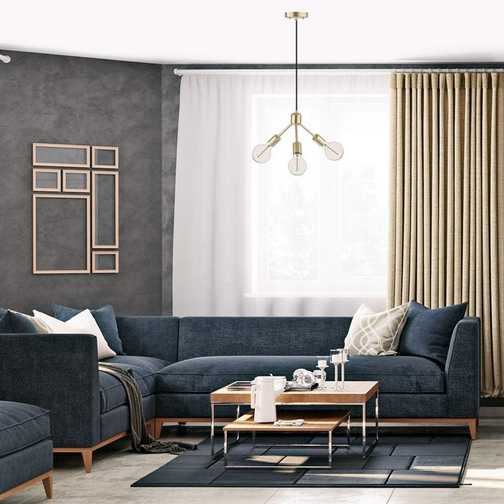 image:imageGlobe Electric x Novogratz 60753 3Light Chandelier Gold Finish Matte Black Cloth Cord Ceiling Light Fixture Lights for Living Room Bedroom Hallway Office Den or Dining RoomGold