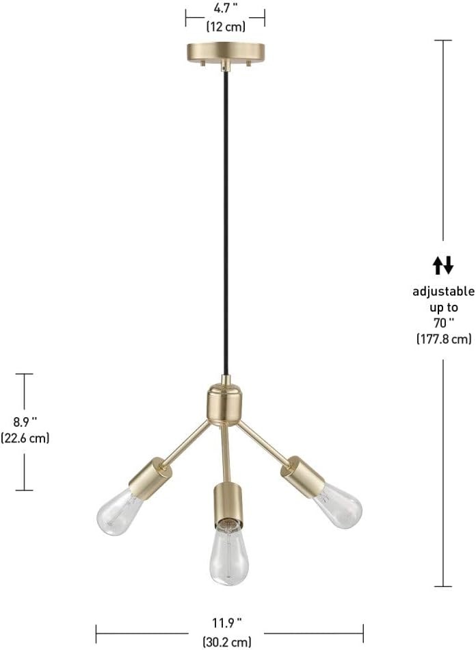 image:imageGlobe Electric x Novogratz 60753 3Light Chandelier Gold Finish Matte Black Cloth Cord Ceiling Light Fixture Lights for Living Room Bedroom Hallway Office Den or Dining RoomGold