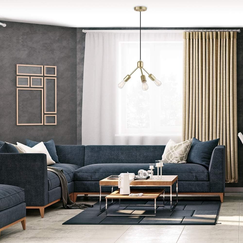 image:imageGlobe Electric x Novogratz 60753 3Light Chandelier Gold Finish Matte Black Cloth Cord Ceiling Light Fixture Lights for Living Room Bedroom Hallway Office Den or Dining RoomGold