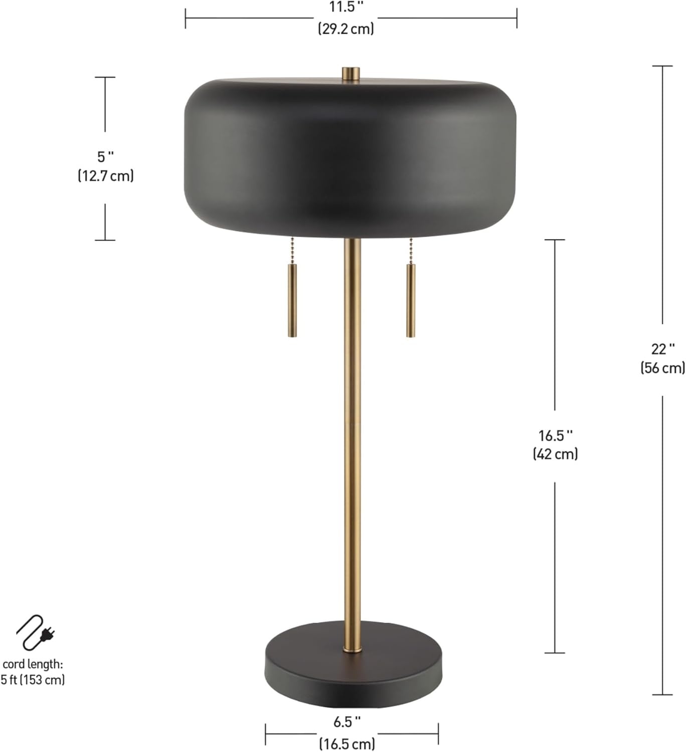 image:imageGlobe Electric x Novogratz 67347 22 2Light Table Lamp Metallic Dark Gray Dual Pull Chain Switch Modern Lighting for Bedroom or Office Ambient Home Decor Nightstand EssentialDark Gray