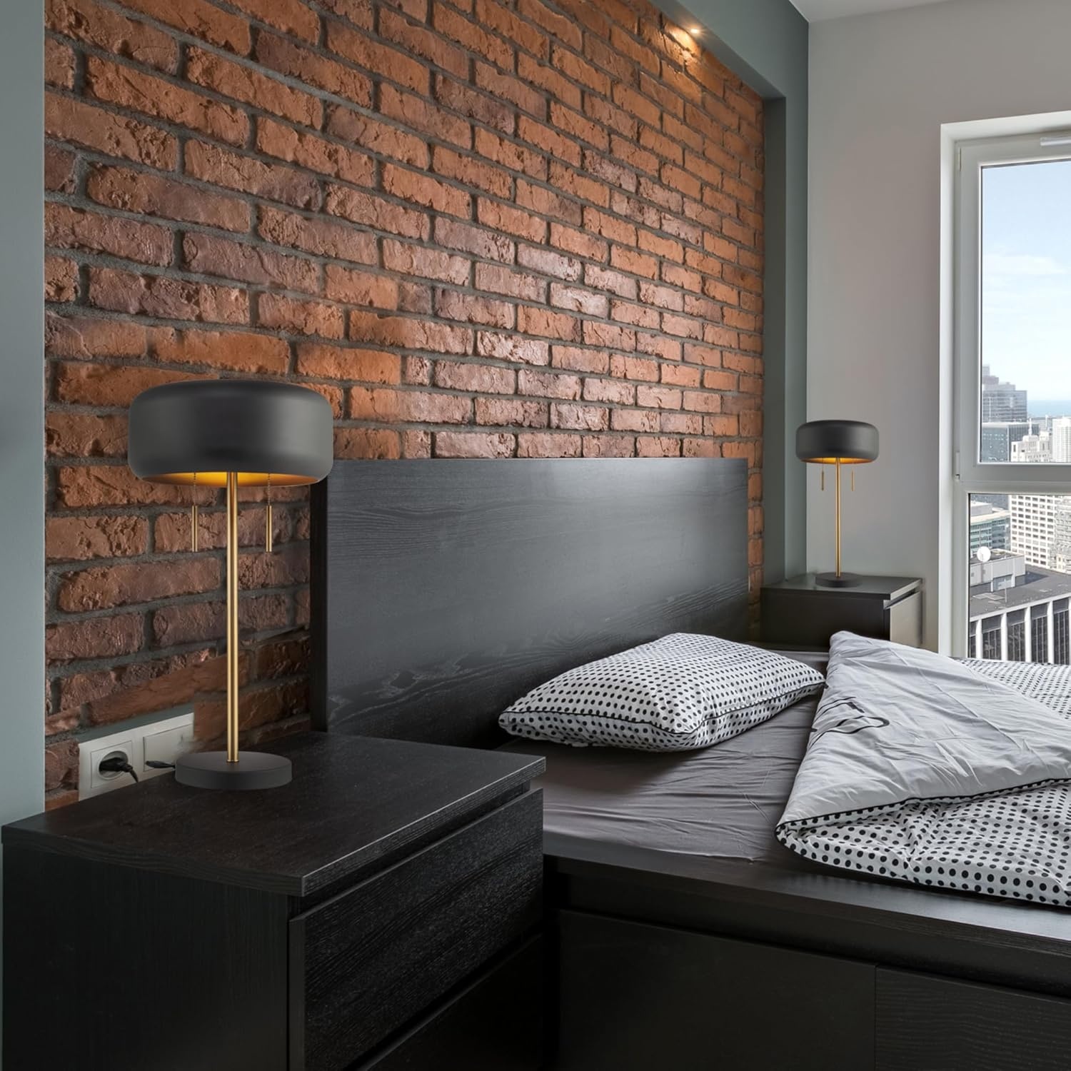 image:imageGlobe Electric x Novogratz 67347 22 2Light Table Lamp Metallic Dark Gray Dual Pull Chain Switch Modern Lighting for Bedroom or Office Ambient Home Decor Nightstand EssentialDark Gray