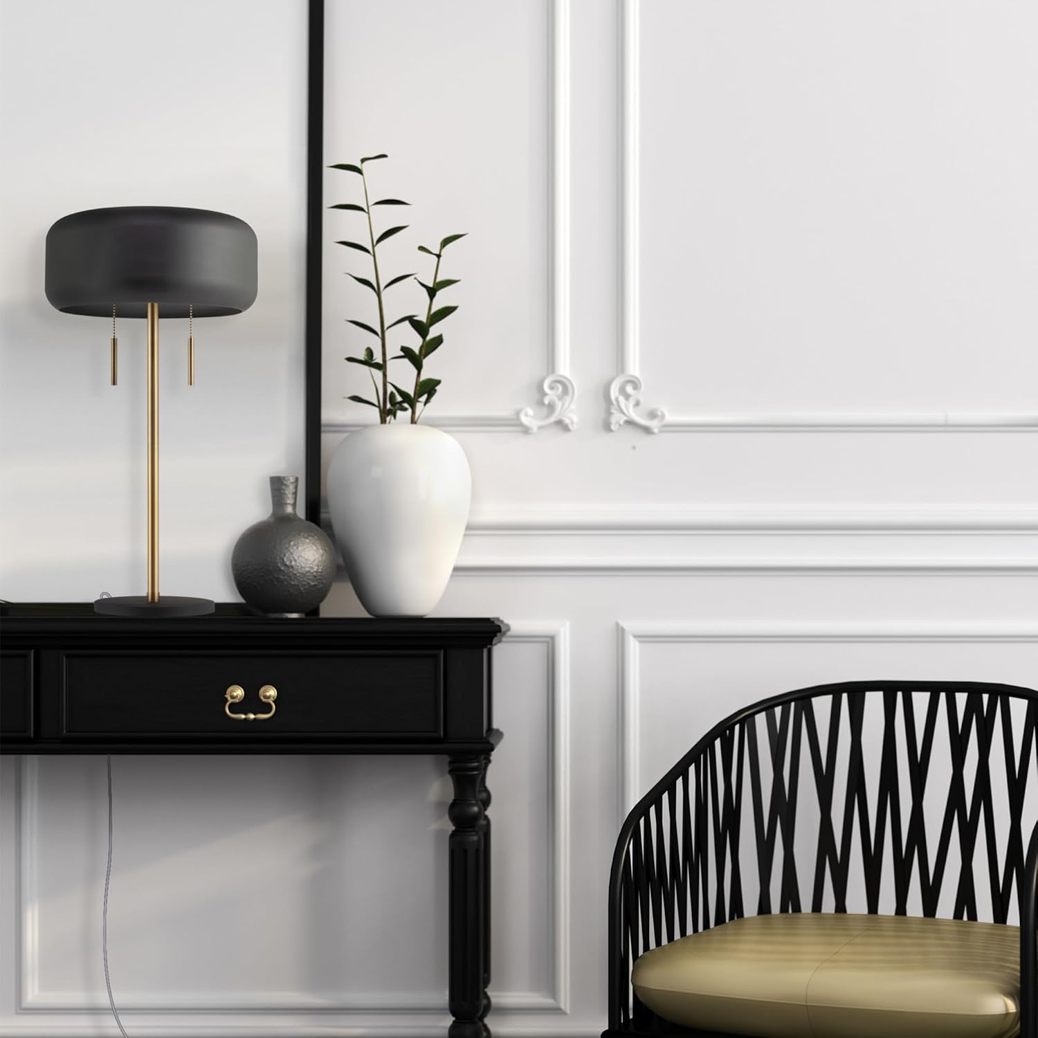image:imageGlobe Electric x Novogratz 67347 22 2Light Table Lamp Metallic Dark Gray Dual Pull Chain Switch Modern Lighting for Bedroom or Office Ambient Home Decor Nightstand EssentialDark Gray