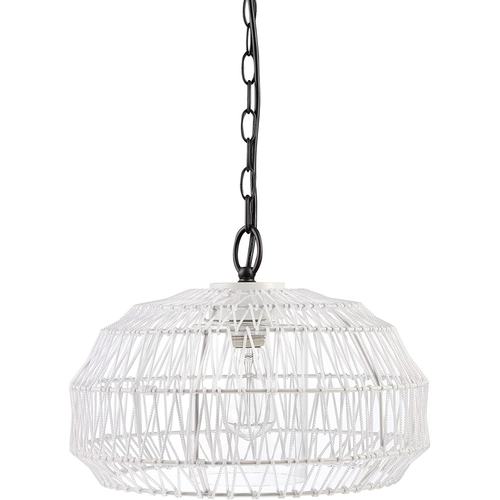image:imageGLOBE Electric 44760 1Light Outdoor Plugin Pendant Light White Woven Fabric Shade Matte White Designer White Fabric Hanging Cord Kitchen Island Cafe Ceiling Light Bulb Not Included