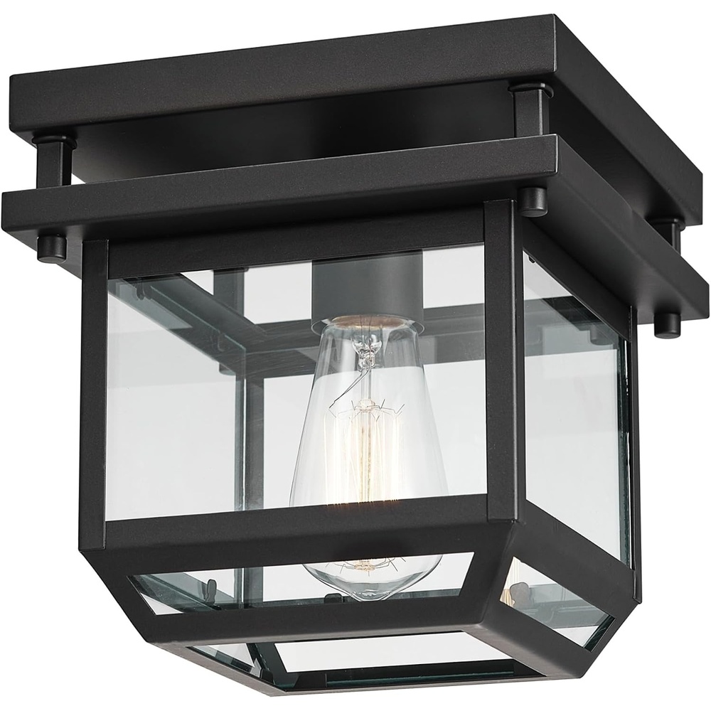 image:imageGLOBE Electric 44779 Sorrell 1Light Outdoor Flush Mount Ceiling Light Dark Bronze Clear Glass ShadeBrown Bulbs Not Included