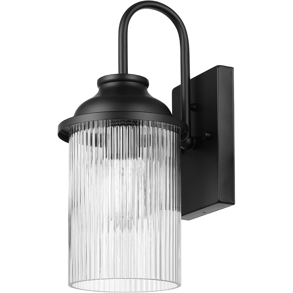 image:imageGLOBE Electric 60000027 1Light Outdoor Wall Sconce Matte Black Ribbed Glass Shade Porch Light Wall Lights for Living Room Patio Dcor Apartment Essentials Outside House Lights