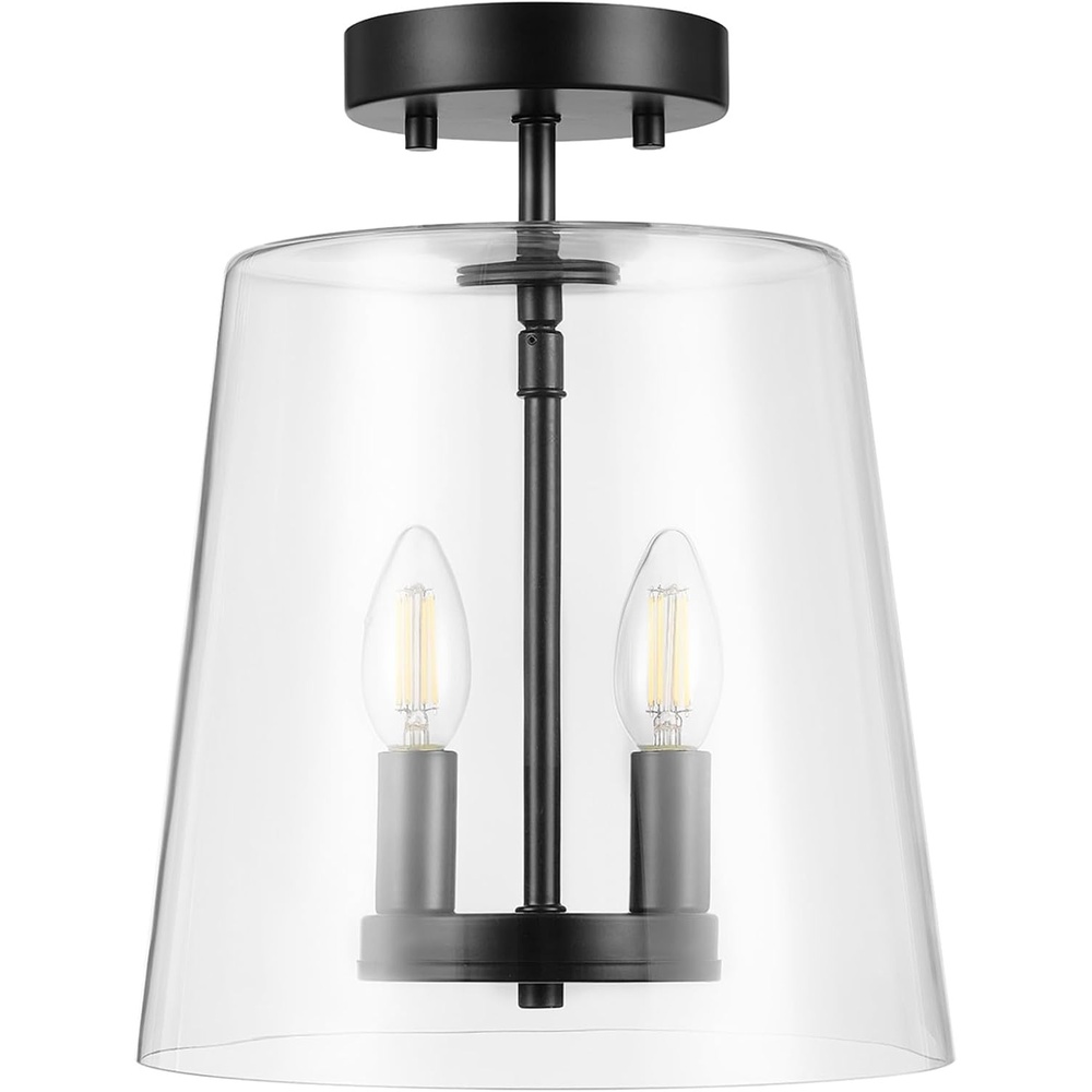 image:imageGLOBE Electric 61181 2Light Flush Mount Ceiling Light Bulbs Included Brushed Nickel Seeded Glass Shade Bedroom Lighting Fixtures Ceiling Dining Room Fixture Lighting for HallwayMatte Black  Dorothy