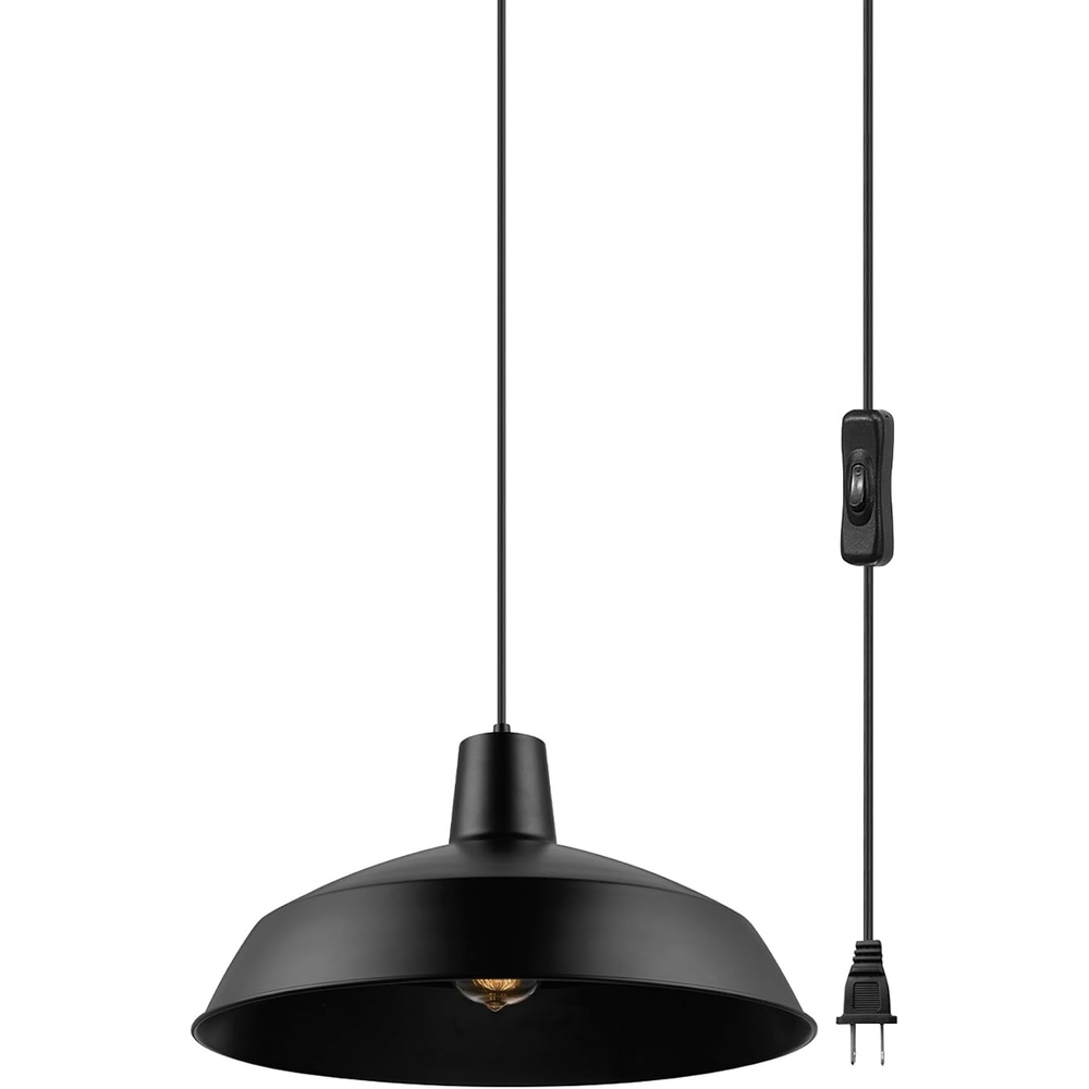 image:imageGLOBE Electric 65155 1Light Industrial Warehouse Pendant Lighting Matte Black Hanging Lamp Hanging Lights Ceiling Light FixtureBarnyard Black PlugIn