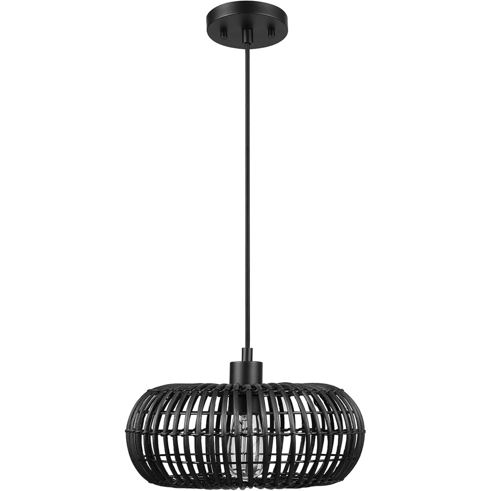 image:imageGLOBE Electric 65470 1Light Chandelier Matte Black Shade and Canopy Natural Twine Cloth Cord Modern Hanging Lights for Kitchen Island Bedroom or Dining Room Dimmer Switch CompatibleMaren