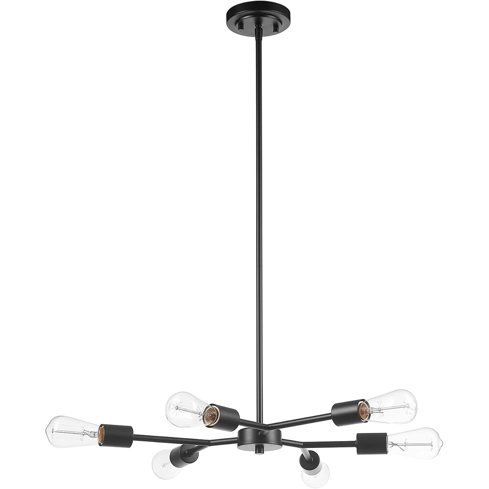 image:imageGLOBE Electric 67000064 4Light Convertible Flush Mount Chandelier Matte Black Brass Accents Opal Glass Light Fixtures Ceiling Mount Ceiling Light for Bedroom Lighting for HallwayTetra Black