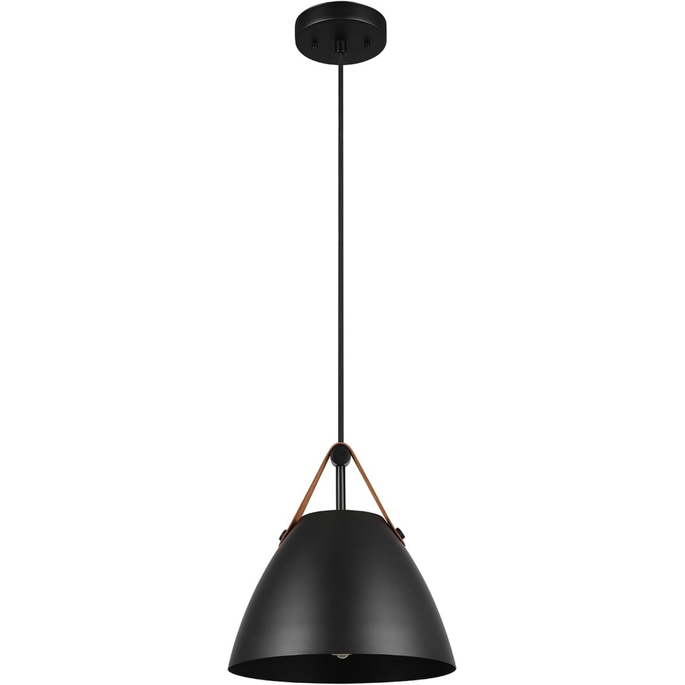 image:imageGLOBE Electric 67000153 1Light Plugin or Hardwire Pendant Light Fixture Matte Black Brass Accents Living Room Pendant Light Dining Room Fixture Hanging Lamp Hanging Lights for BedroomMatte Black Faux Leather Strap