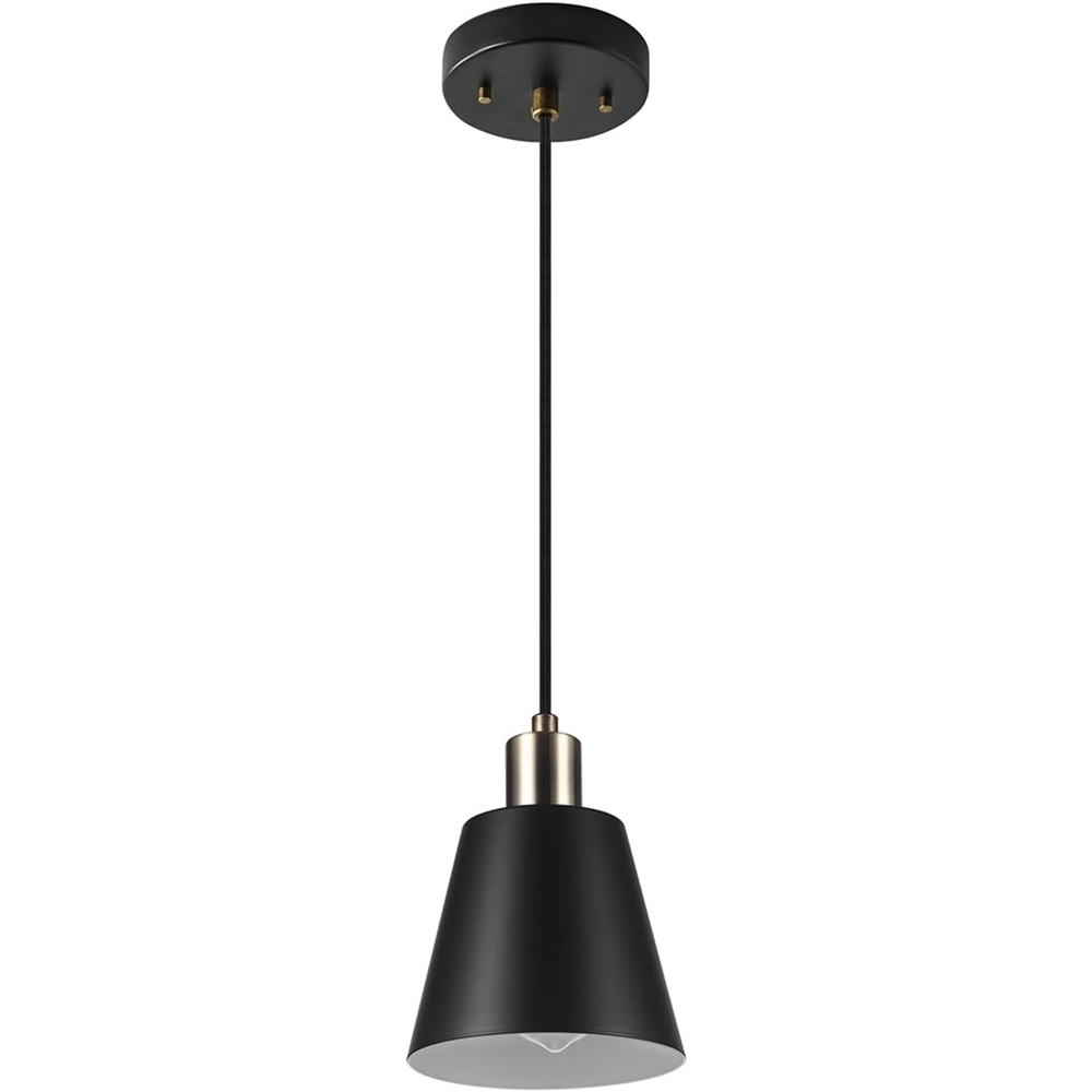 image:imageGLOBE Electric 67000153 1Light Plugin or Hardwire Pendant Light Fixture Matte Black Brass Accents Living Room Pendant Light Dining Room Fixture Hanging Lamp Hanging Lights for BedroomBlack Brass Accents