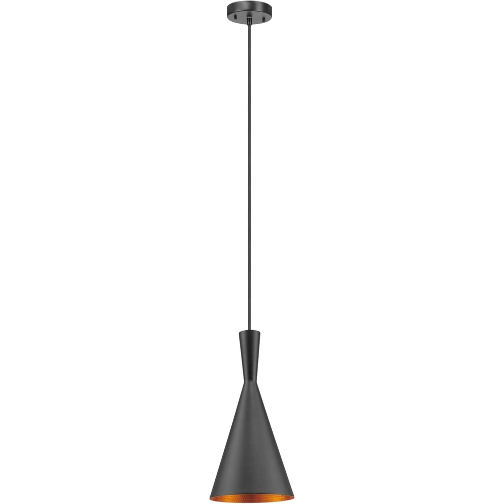image:imageGLOBE Electric 67000153 1Light Plugin or Hardwire Pendant Light Fixture Matte Black Brass Accents Living Room Pendant Light Dining Room Fixture Hanging Lamp Hanging Lights for BedroomMatte Black  Gold