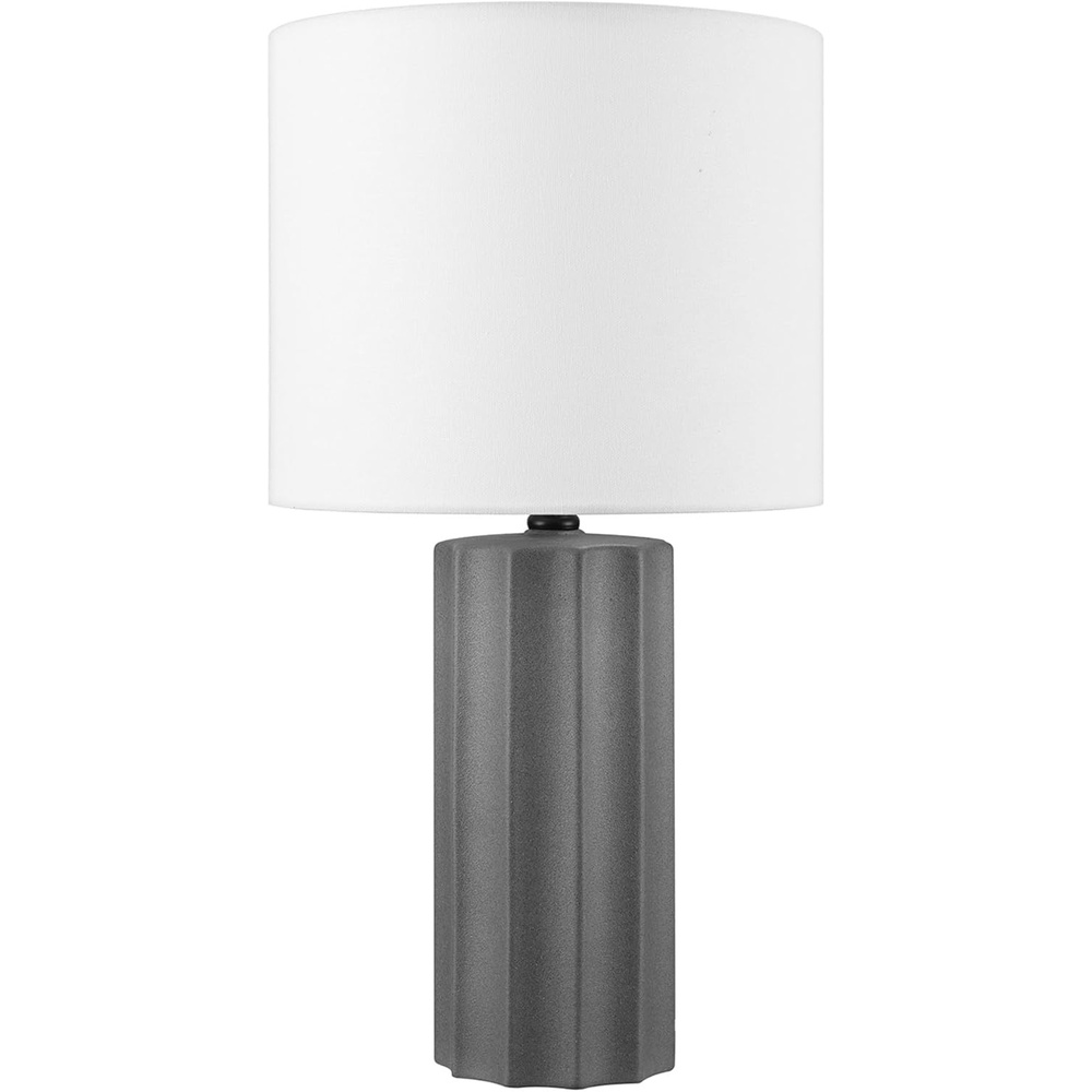 image:imageGlobe Electric 15 Ceramic Table Lamp Matte Black Base WoodToned Accent White Linen Shade Dual Rotary Switch Modern Bedroom or Office Lighting 61000046Dark Grey