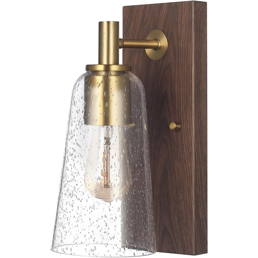image:imageGlobe Electric 1Light Wall Sconce Matte Brass Ribbed Clear Glass Shade E12 Candelabra Dimmable 65000103Dark Wood