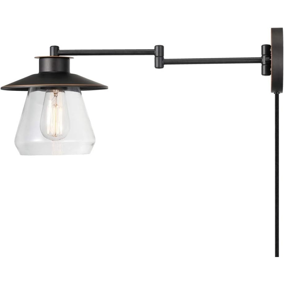 image:imageGlobe Electric 1Light Wall Sconce Matte Brass Ribbed Clear Glass Shade E12 Candelabra Dimmable 65000103OilRubbed Bronze