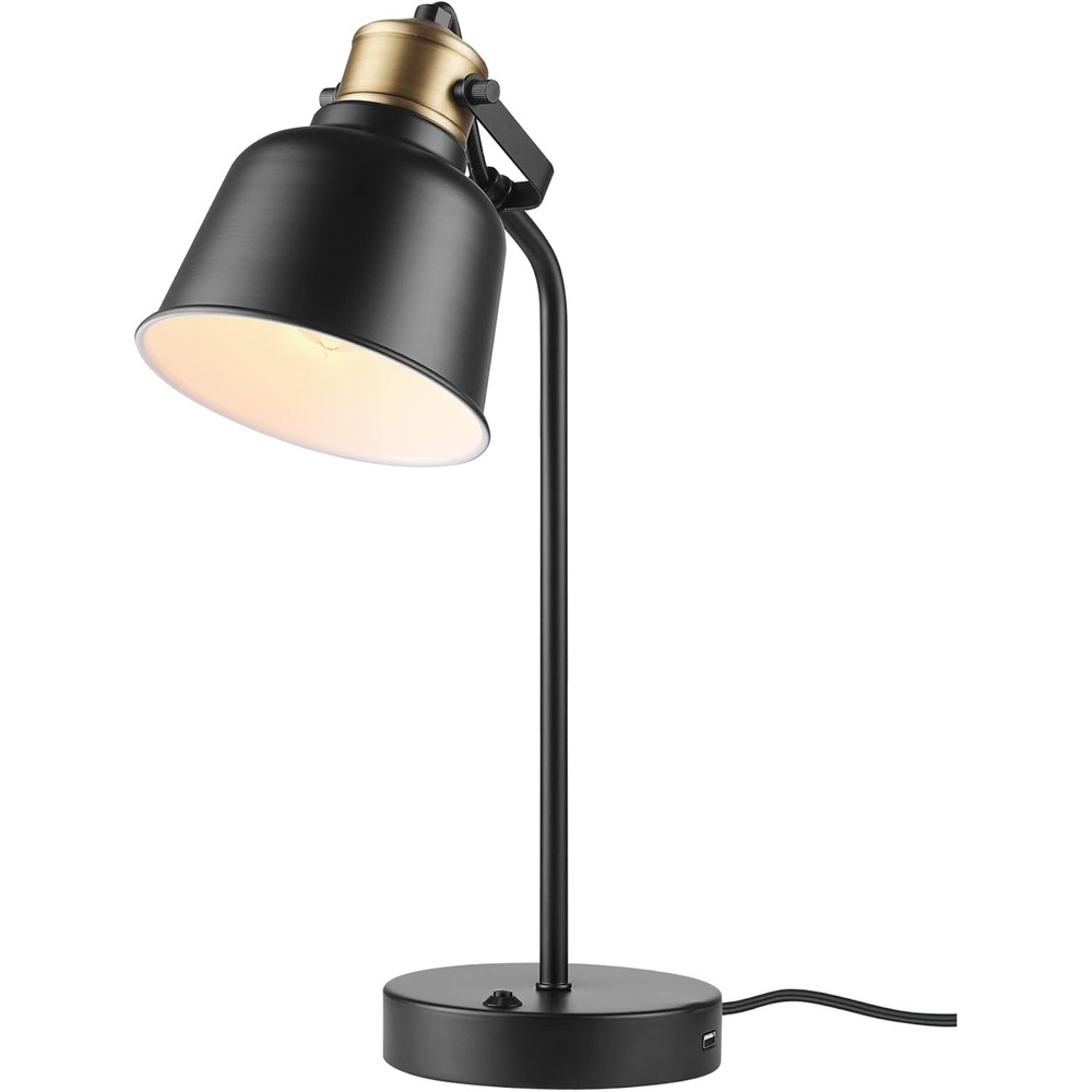 image:imageGlobe Electric 30297 Dakota 18 Desk Lamp with 21 USB Port Matte Black Brass Accents Push Button OnOff Switch