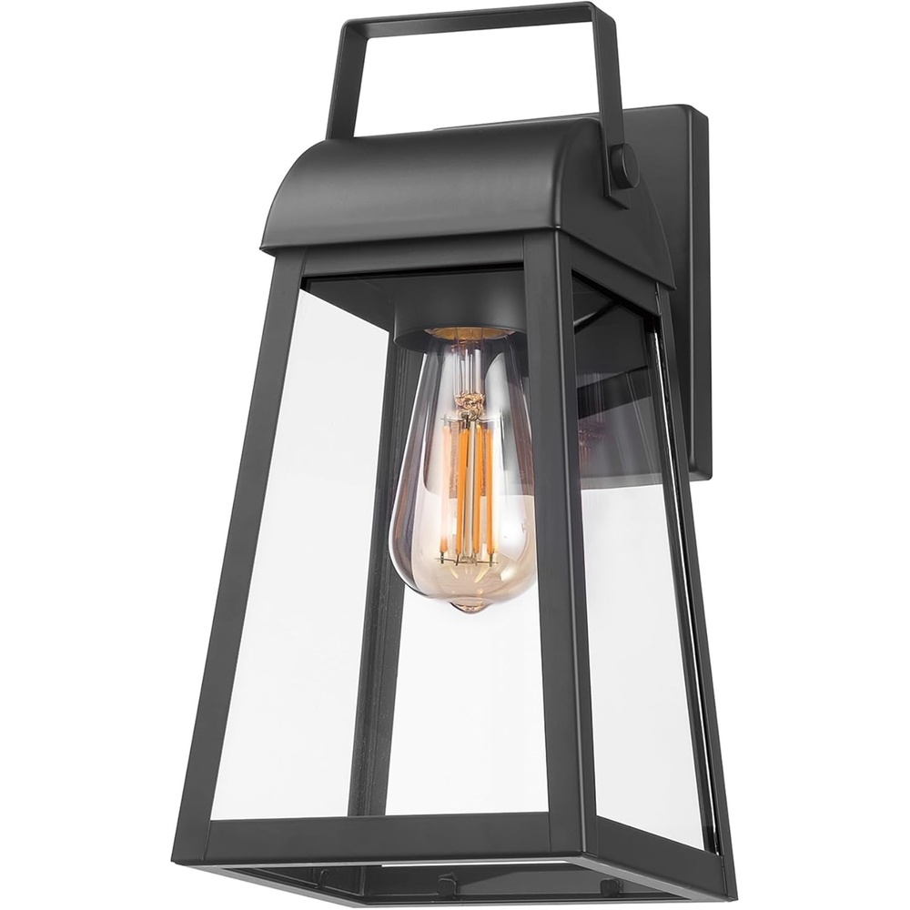image:imageGlobe Electric 44094 1Light OutdoorIndoor Wall Sconce Black Finish Seeded Glass Shade Coastal Modern Design WeatherResistant E26 BaseMatte Black Shea