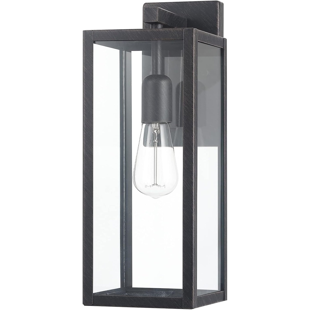 image:imageGlobe Electric 44176 1Light OutdoorIndoor Wall Sconce Matte Black Finish Clear Glass Shade WeatherResistant Modern Exterior LightBrushed Dark Bronze