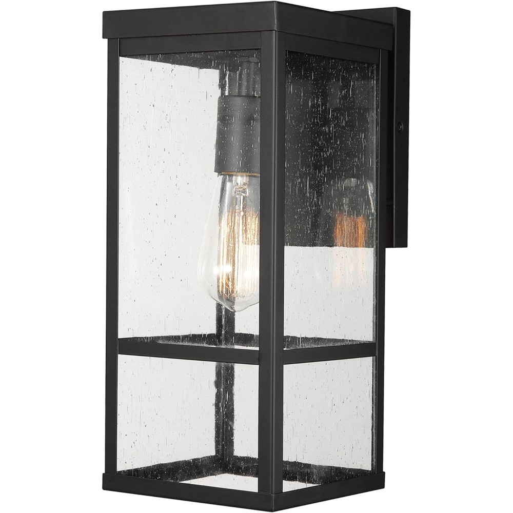 image:imageGlobe Electric 44176 1Light OutdoorIndoor Wall Sconce Matte Black Finish Clear Glass Shade WeatherResistant Modern Exterior LightMatte Black  Seeded Glass