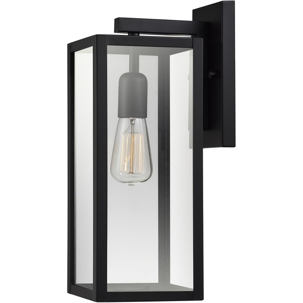 image:imageGlobe Electric 44176 1Light OutdoorIndoor Wall Sconce Matte Black Finish Clear Glass Shade WeatherResistant Modern Exterior LightMatte Black